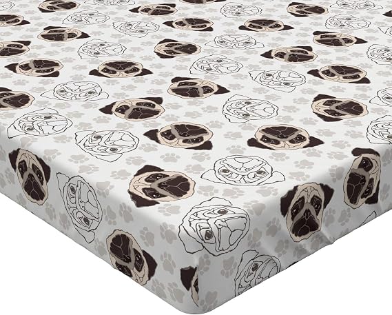 Ambesonne Dog Fitted Sheet, Pug Portraits Traces Paw Print Background Canine Pet Illustration Mammal Animal, Bed Cover with All-Round Elastic Deep Pocket for Comfort, Twin Size, Beige Brown Tan