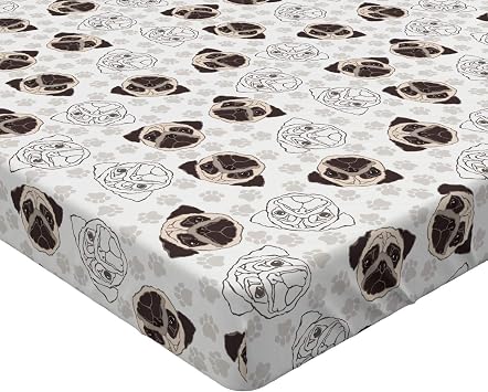 Ambesonne Dog Fitted Sheet, Pug Portraits Traces Paw Print Background Canine Pet Illustration Mammal Animal, Bed Cover with All-Round Elastic Deep Pocket for Comfort, Twin Size, Beige Brown Tan