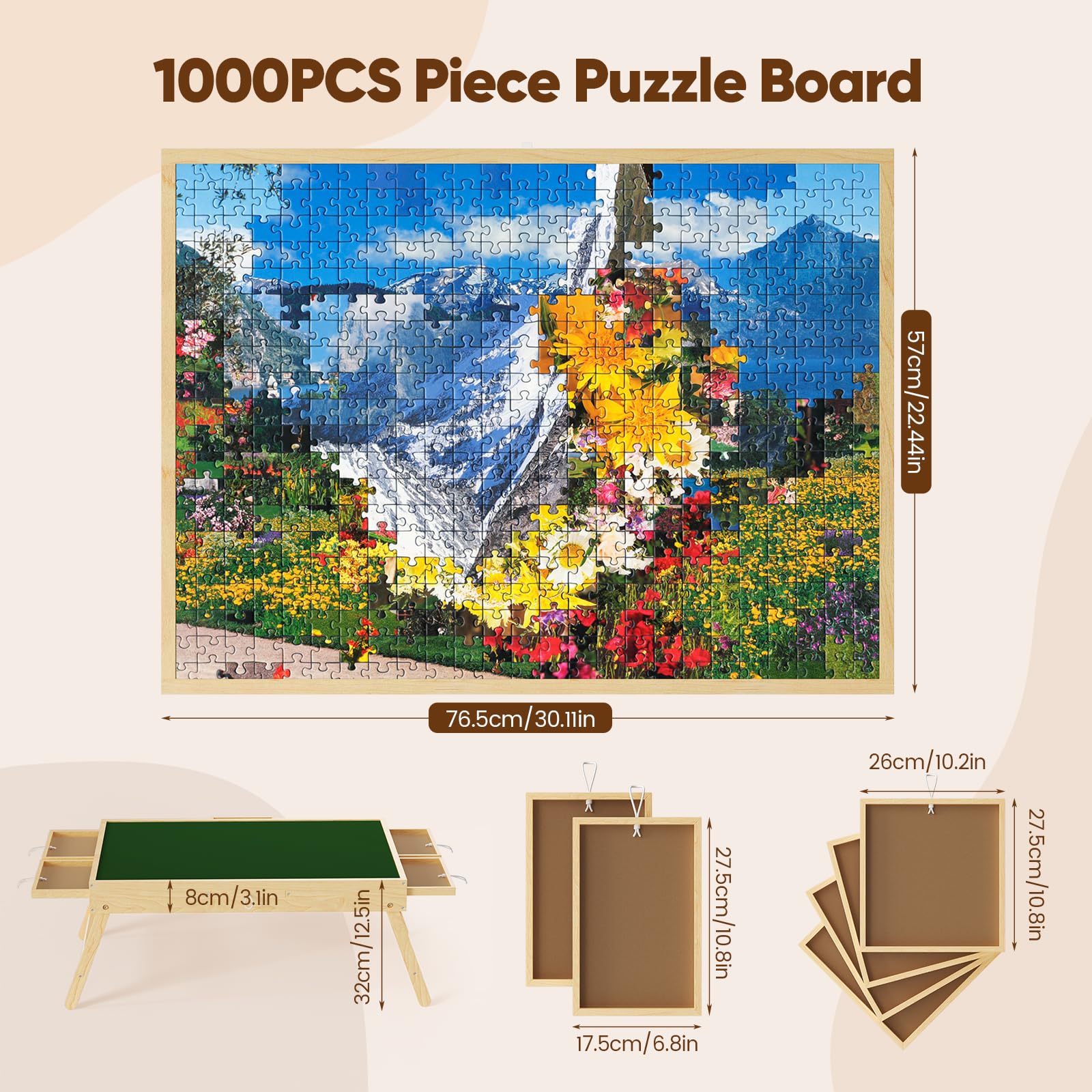 STYPLZ Table De Puzzle 1000 Pièces, Avec Pieds Pliables, 6 Tiroirs