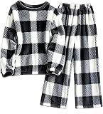 Womens Plush Plaid Pajama Set Long Sleeve