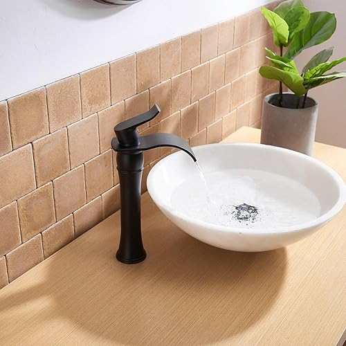 Miniatura 8 de BWE Grifo de baño negro cascada para fregadero, 1 agujero, mango único con tapón de drenaje desplegable y mangueras de suministro, piezas de granja,