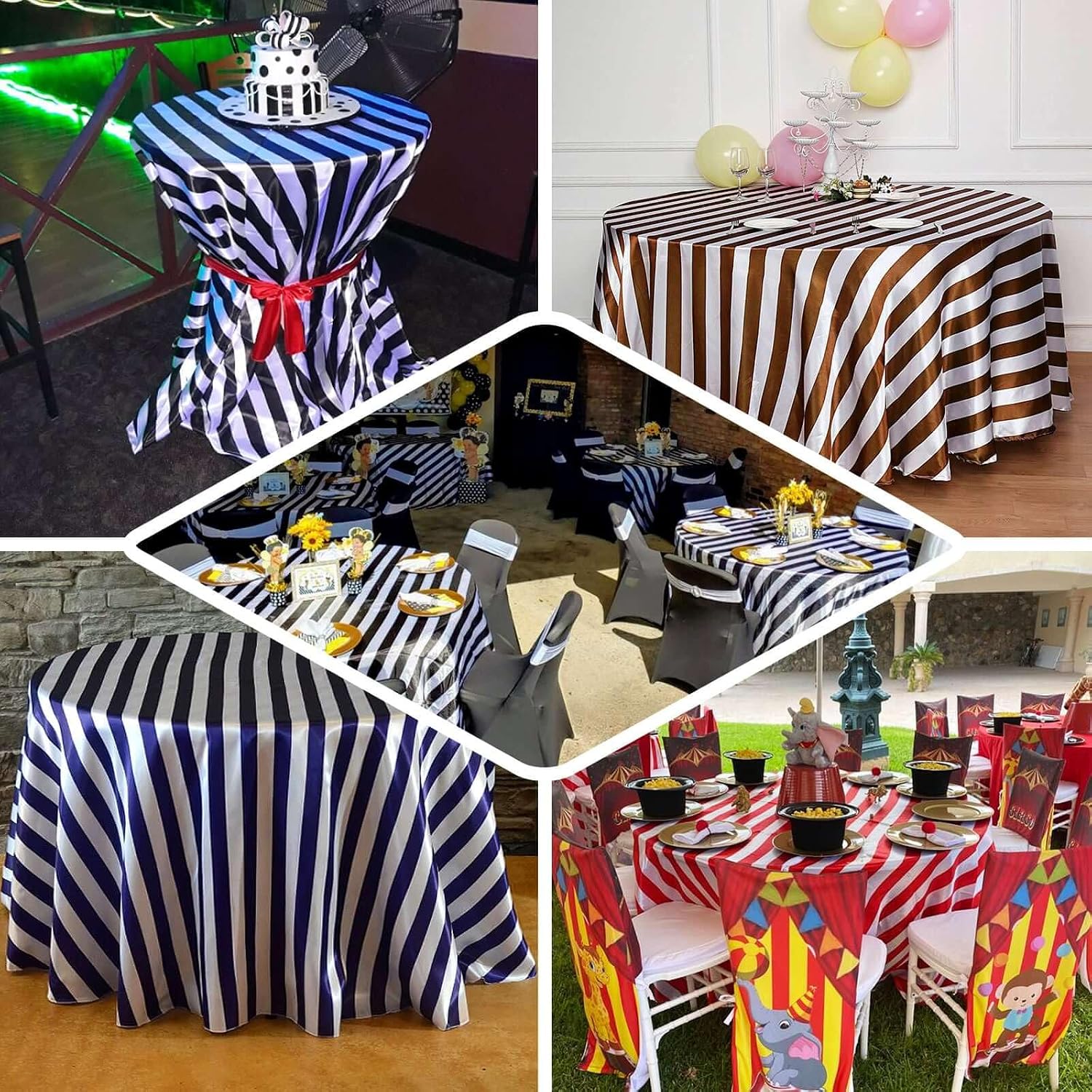 Efavormart 120" Red & White Stripe Satin Round Tablecloth Seamless Tablecloths for Wedding Party Event Decoration