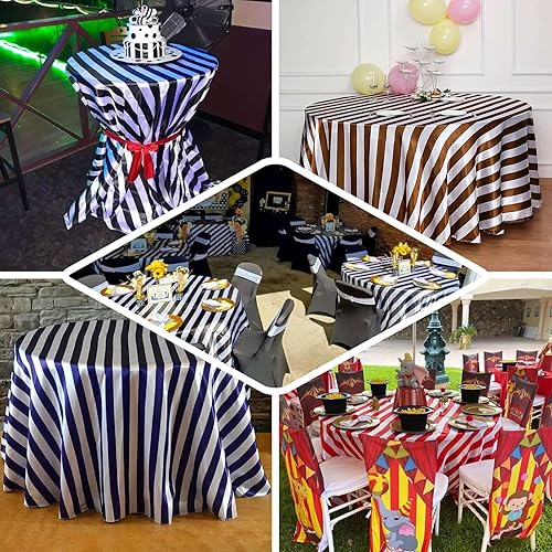 Miniatura 4 de Efavormart - Mantel redondo de satén a rayas blancas y negras de 120 pulgadas sin costuras para decoración de bodas, fiestas, eventos