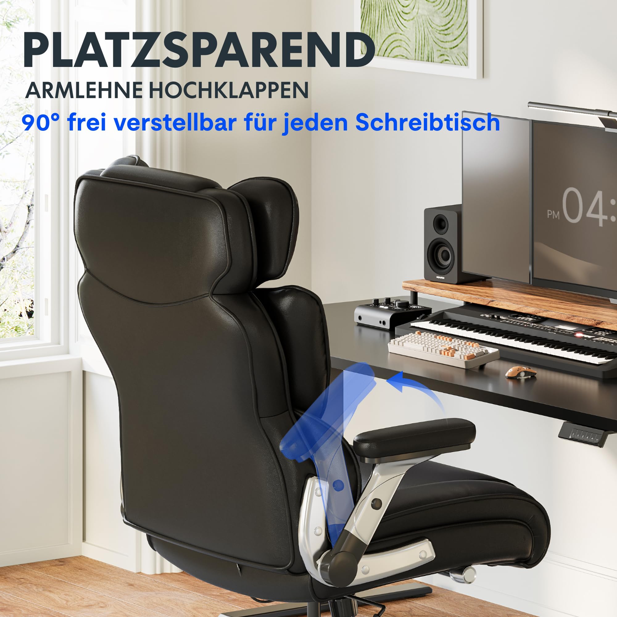 FLEXISPOT Ergonomischer Chefsessel bis 300 kg Bürostuhl für große Personen, mit dynamischer Lendenwirbelstütze, 2D-Armlehnen und Grummirollen, großer Gaming- und Arbeitsstuhl, Kunstleder, Braun