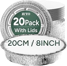 Zuvo Round Foil Trays with Lids 20 Pack, Pie, Flan & Cheesecake Cases