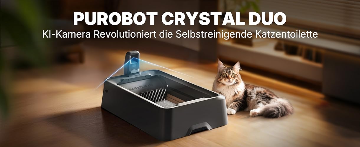 Bild 6 - PETKIT Purobot Crystal Duo Selbstreinigende Katzentoilette mit Kamera, AI-Gesundheitsüberwachung, Geruchskontrolle, Offenes Design für große Katzen, Bis zu 30 Tage ohne Reinigung, Grau