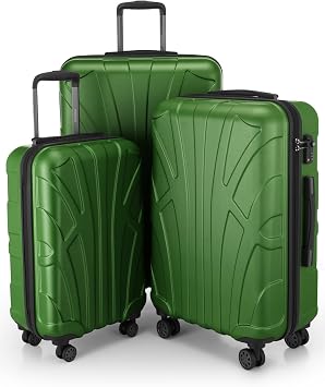 SUITLINE - Set of 3 Hardshell suitcases, Travel suitcases, Trolley, Rigid luggages, TSA, 55 cm, 66 cm, 76 cm, 100% ABS, mat, Green