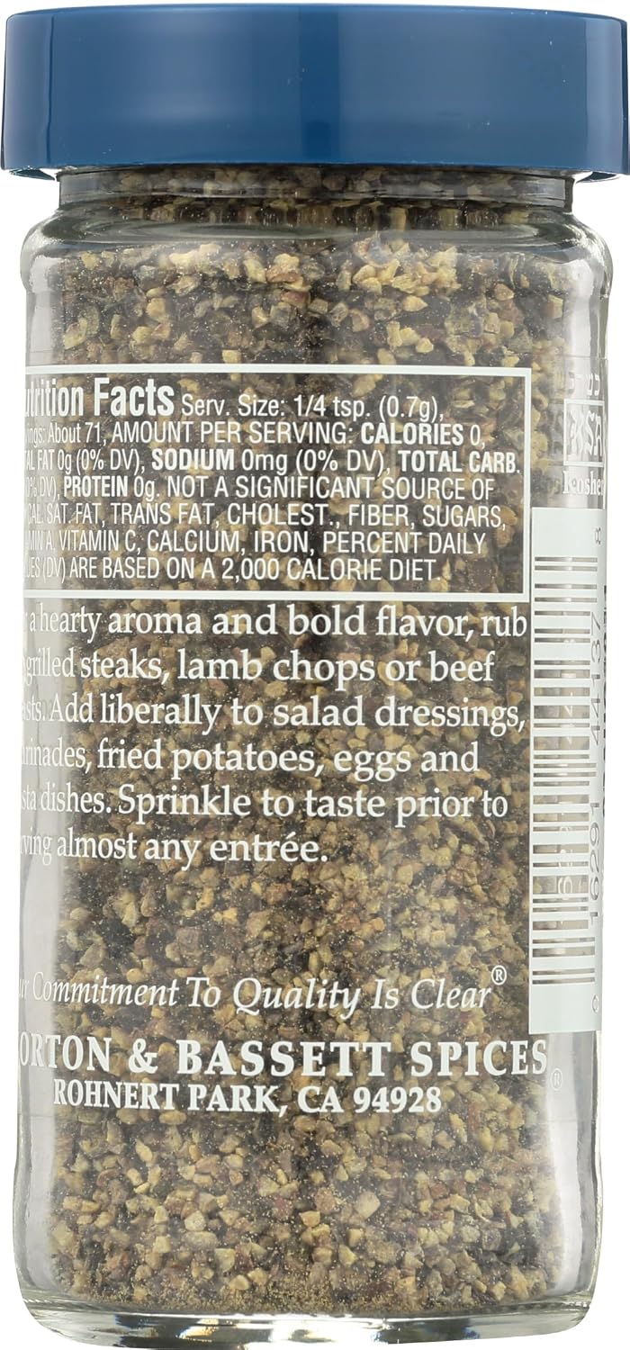 Morton & Bassett Coarse Ground Black Pepper, All Natural, Kosher, MSG Free, Gluten Free & Non-GMO, 2.1 Ounce (Pack of 3)