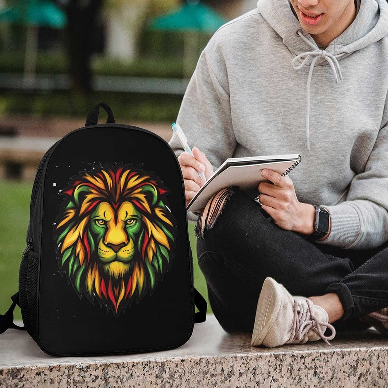 Rasta Jamaican Lion Face Laptop Backpack for Men Women 17 Inch Shoulder Bag Travel Daypack