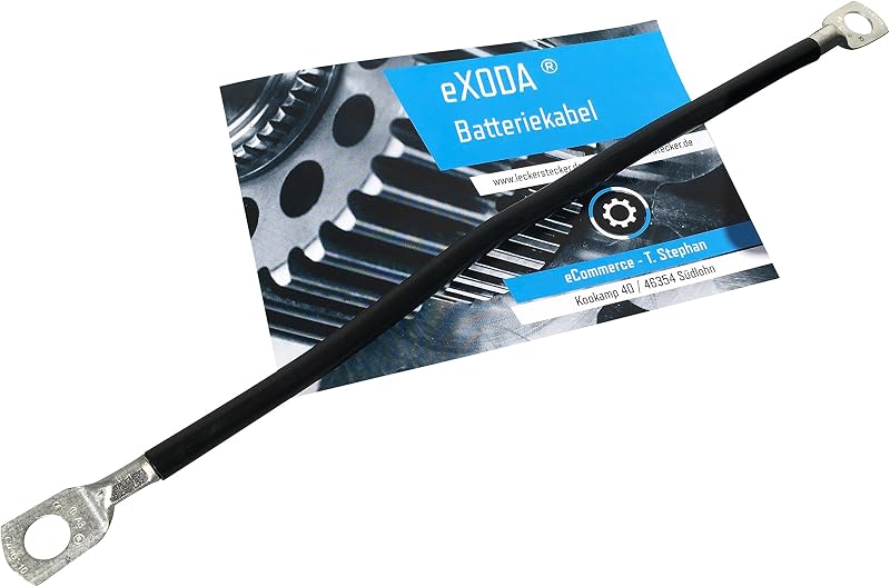 eXODA Batteriekabel 25 mm² 75cm Kabelschuhe M6 und M10 Schwarz für flexible Nutzung im Auto KFZ Boot Motorrad hohe Materialqualität 99 Prozent Kupferanteil zuverlässig und stabil