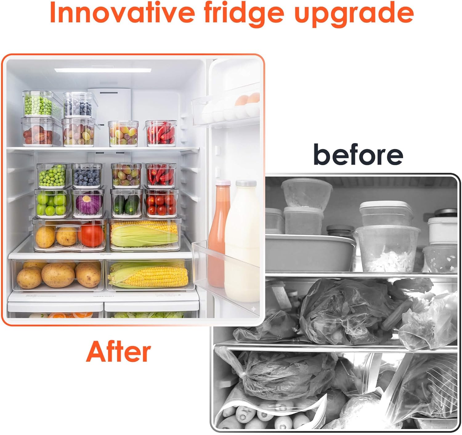 SMRCAD Fridge Organizers and Storage, 10 Pack Clear Organizer Bins with Lids for Kitchen, Pantry, Refrigerator, Food, Fruit, Vegetable Storage