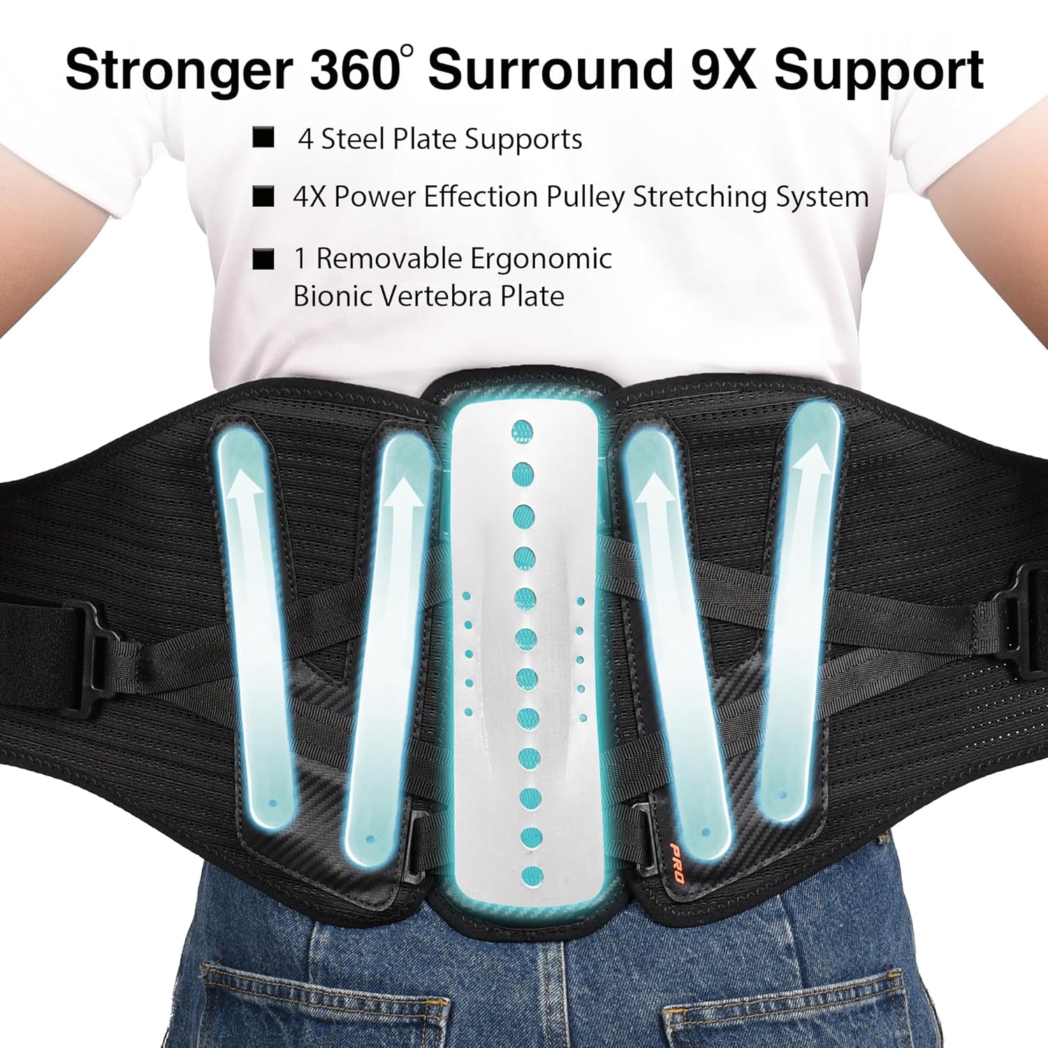 TIMTAKBO 11inch Height Back Brace for Lower Back Pain Relief,9X Power Back Support Brace for Men, Women with Removable Ergonomic Bionic Vertebra Plate, for Herniated Disc, Sciatica, Scoliosis(Large) - Image 3
