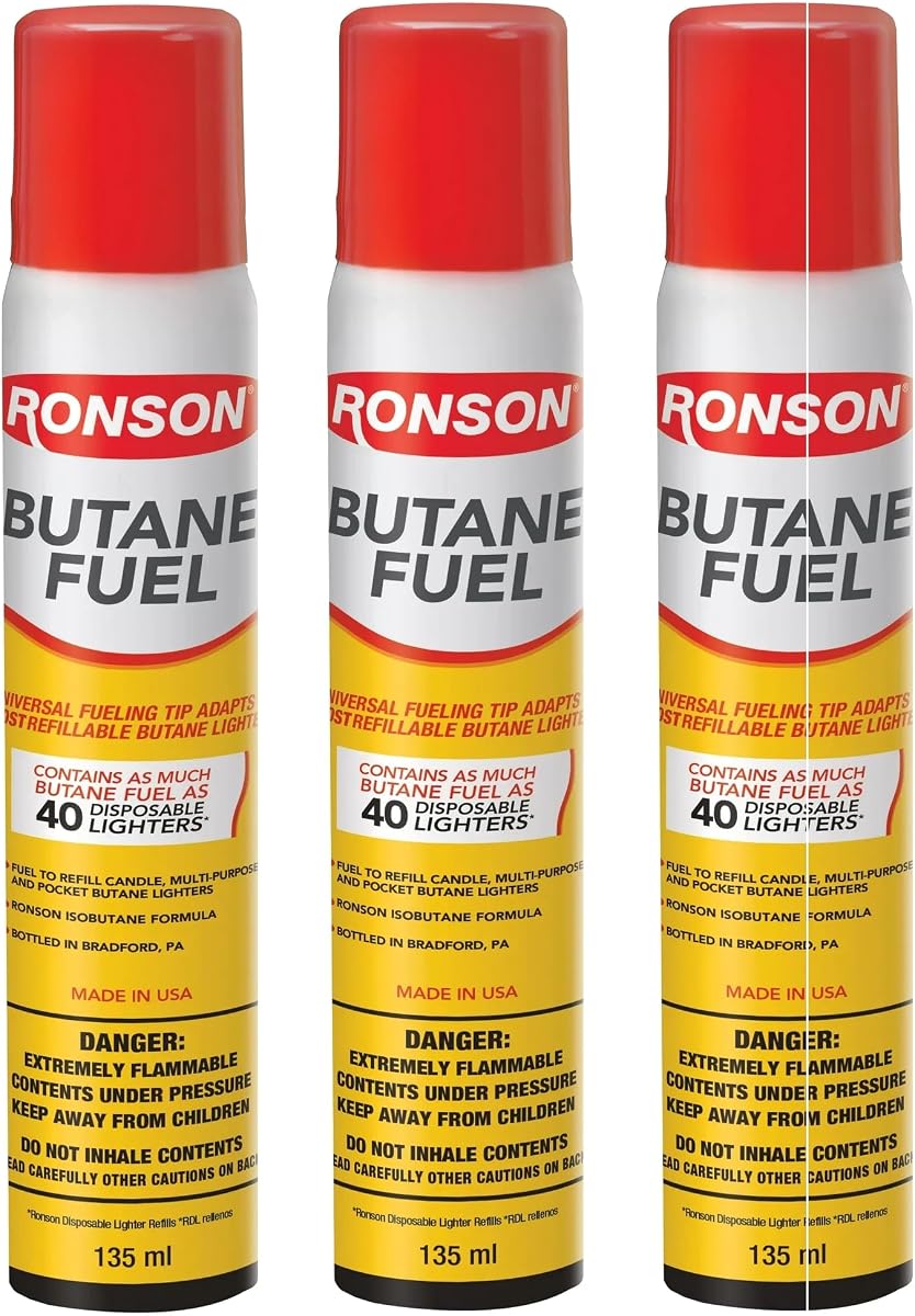Ronson Butane Fuel 2.67oz/76g, Lighter Refill 135ml Cannister, 3 Pack