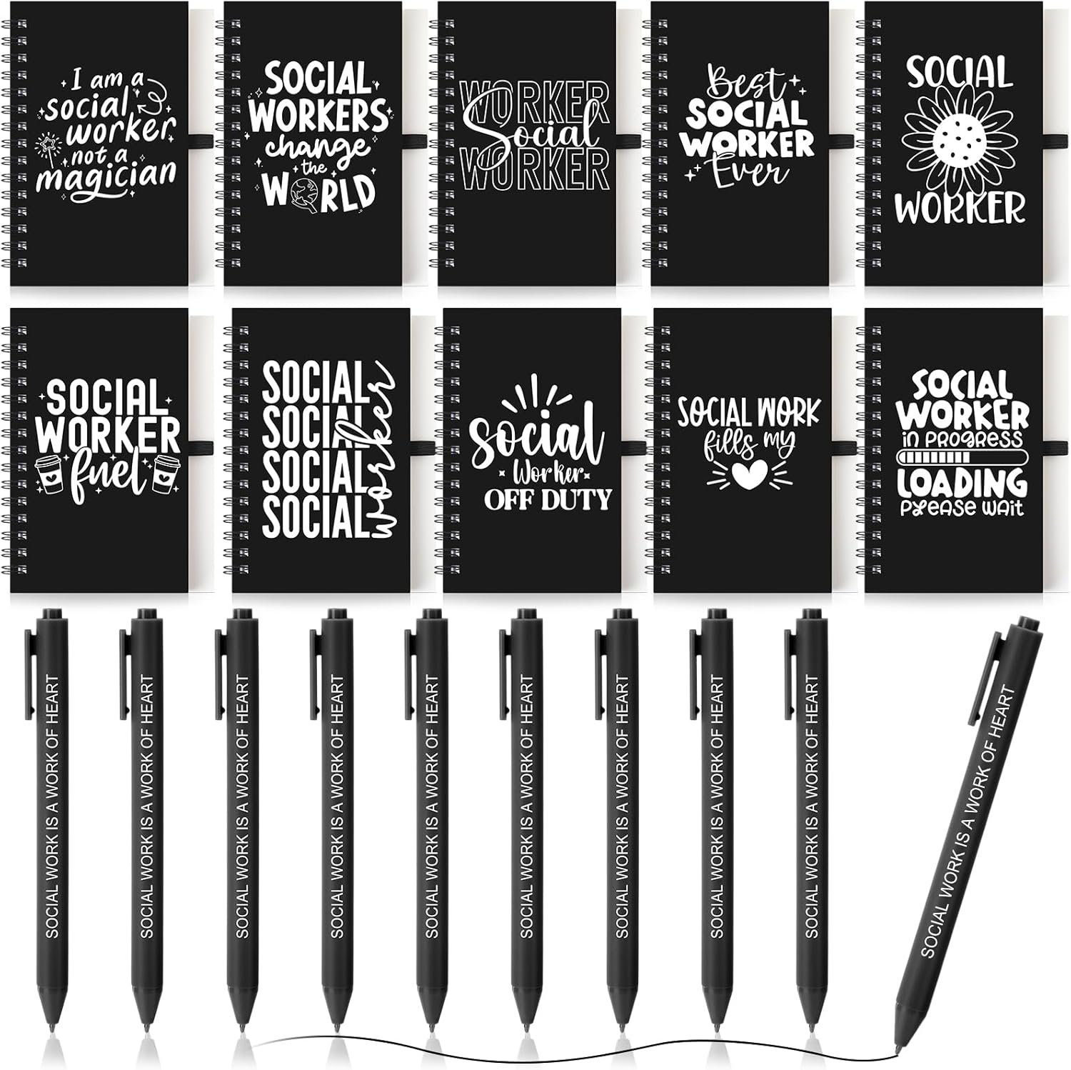 Resurhang 20 Set Social Worker Appreciation Gift Include Inspirational Notebook and Ballpoint Pen Social Work Month Gift for Women Men Volunteer Coworker Retirement(Mixed Color)