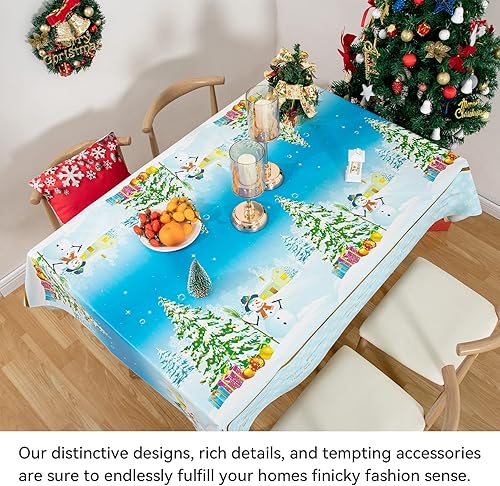 Vista 50 de Mantel rectangular de vinilo de 52 x 70 pulgadas con reverso de franela, mantel para el día de San Valentín, mantel de hule 100% impermeable Azul