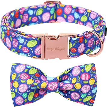 Unique Style Paws Easter Dog Collar with Bow Colorful Egg Rabbit Dog Collar Bowtie Collar for Large Medium Small Dogs
