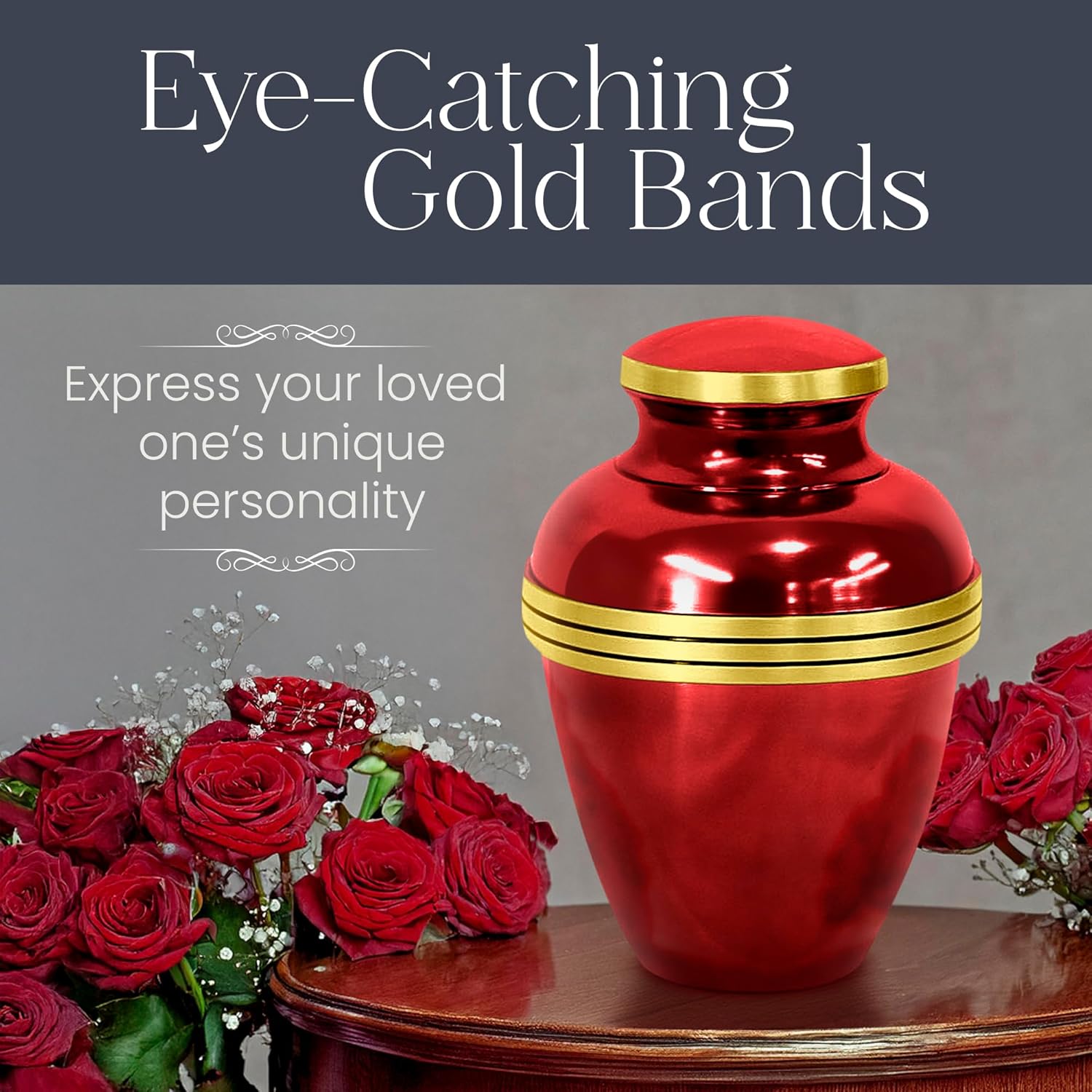 OneWorld Memorials Banded Alloy Memorial Urn for Adults - Large - Holds Up to 200 Cubic Inches of Ashes - Gold and Red Cremation Urn for Ashes