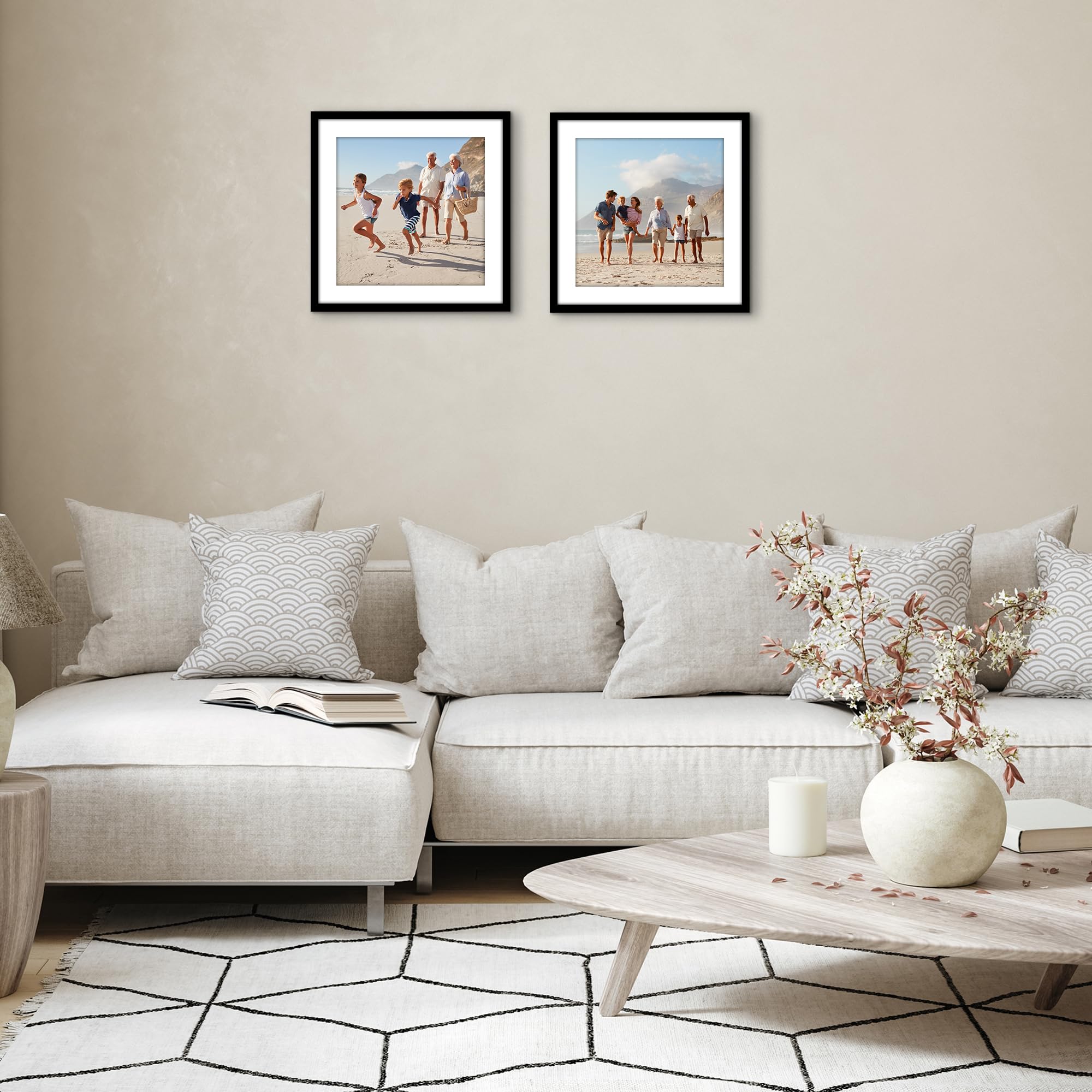 Americanflat Cornice portafoto da 38 x 38 cm, in plexiglass lucido, set da 2 pezzi, utilizzabile come cornice 30 x 30 cm con passepartout o cornice 38 x 38 cm senza passepartout, collezione Galleria