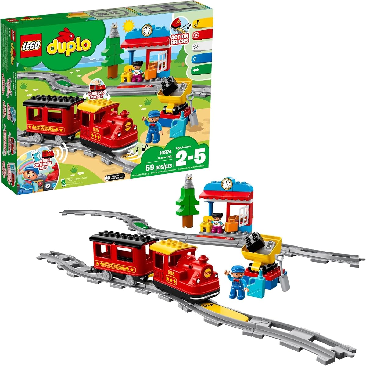 DUPLO Town Steam Train Set - Juguetes de tren con control remoto a batería para niños pequeños - Juguete de aprendizaje para niños, niñas y niños de 2 a 5 años - Regalos para cumpleaños y días festivos - 10874