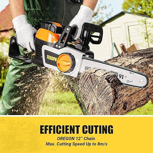 Miniatura 3 de TECCPO Motosierra inalámbrica, motosierra eléctrica de 40 V y 12 pulgadas, motor de alto rendimiento, batería Samsung de 2.5 Ah y cargador
