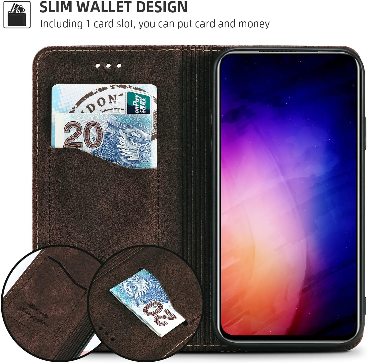 AKABEILA Case for Honor 70 Premium Leather Flip Wallet Case with Magnetic Closure Kickstand Card Slots Folio Phone Case Cover Protective Shockproof Dark Brown