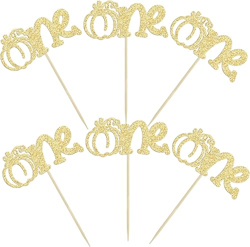 Miniatura 3 de 24 piezas de calabaza con purpurina para el primer cumpleaños de calabaza para cupcakes temáticos de otoño, baby shower, niños, fiesta de primer