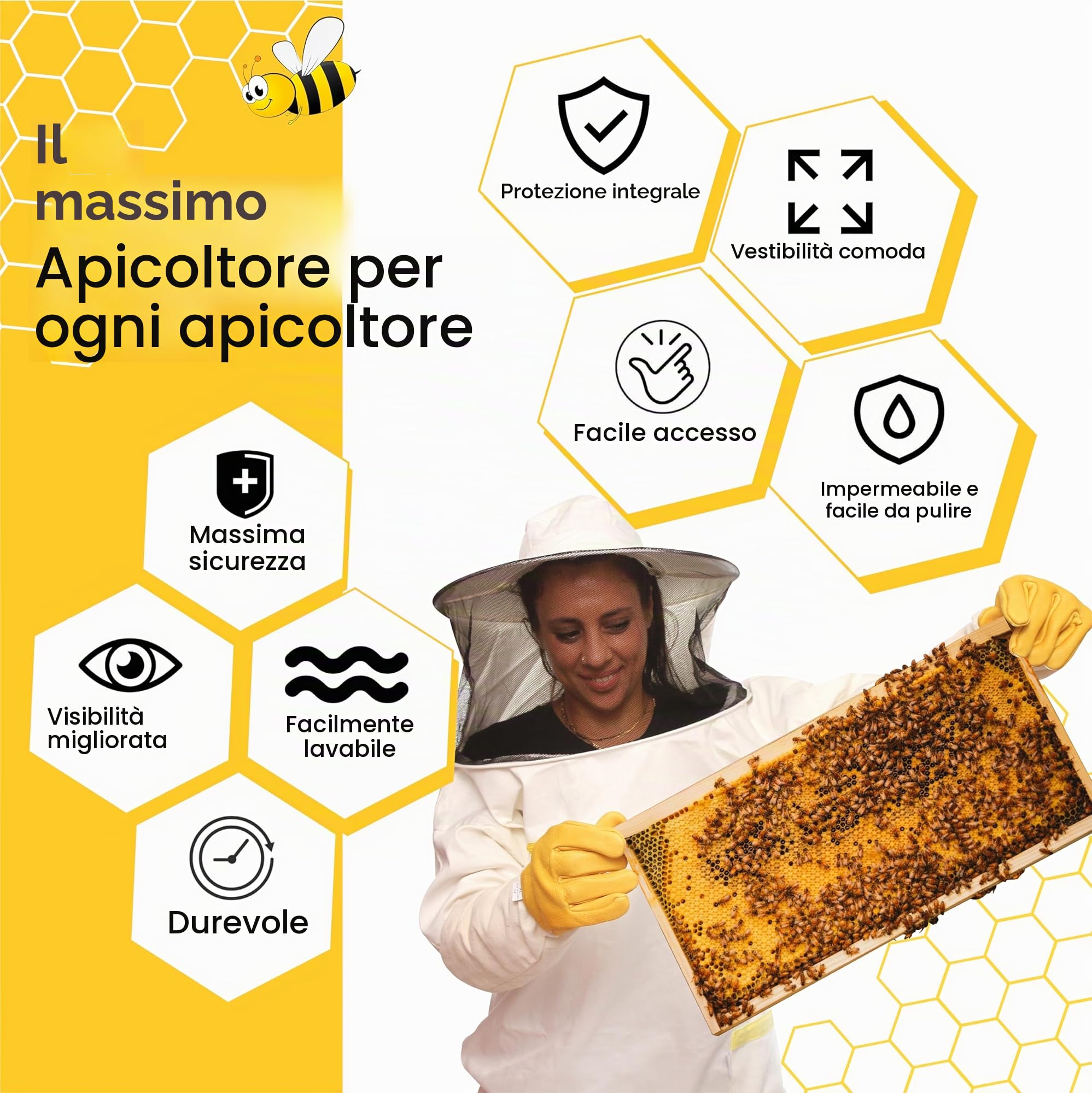 Abbigliamento apicoltura di qualità Bee Art. Costume da apicoltore con polsino elastico e cappello tondo. Giacca per apicoltore. Tuta da apicoltore professionale che respinge le api e gli insetti XL