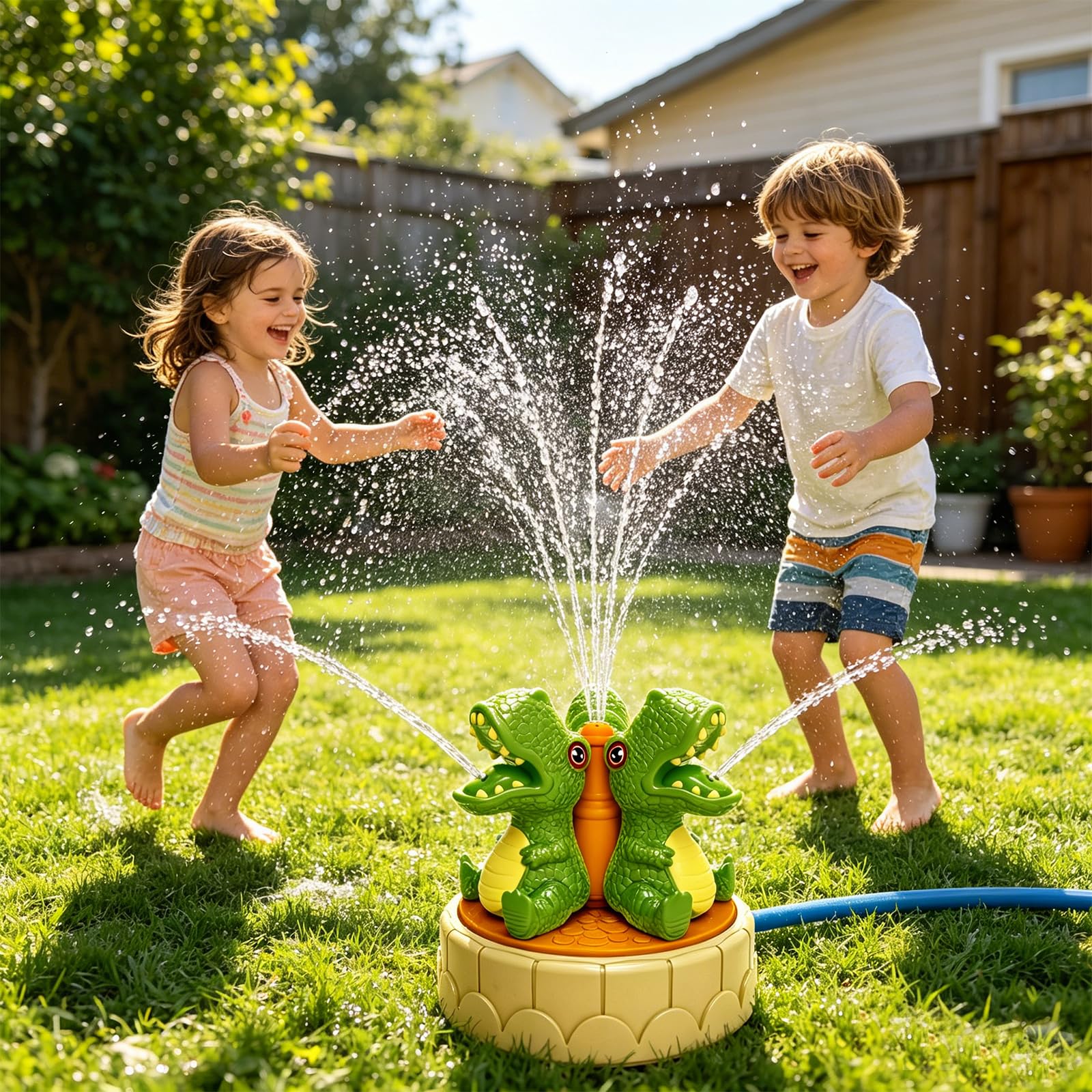 Wassersprinkle Toys for Kids, Cute Sprinkler, Outdoor Garden Lawn Watering Toys with Hose Clamps, Sprinkler Toys for Lawn, Garden, Pool party (Green 7)