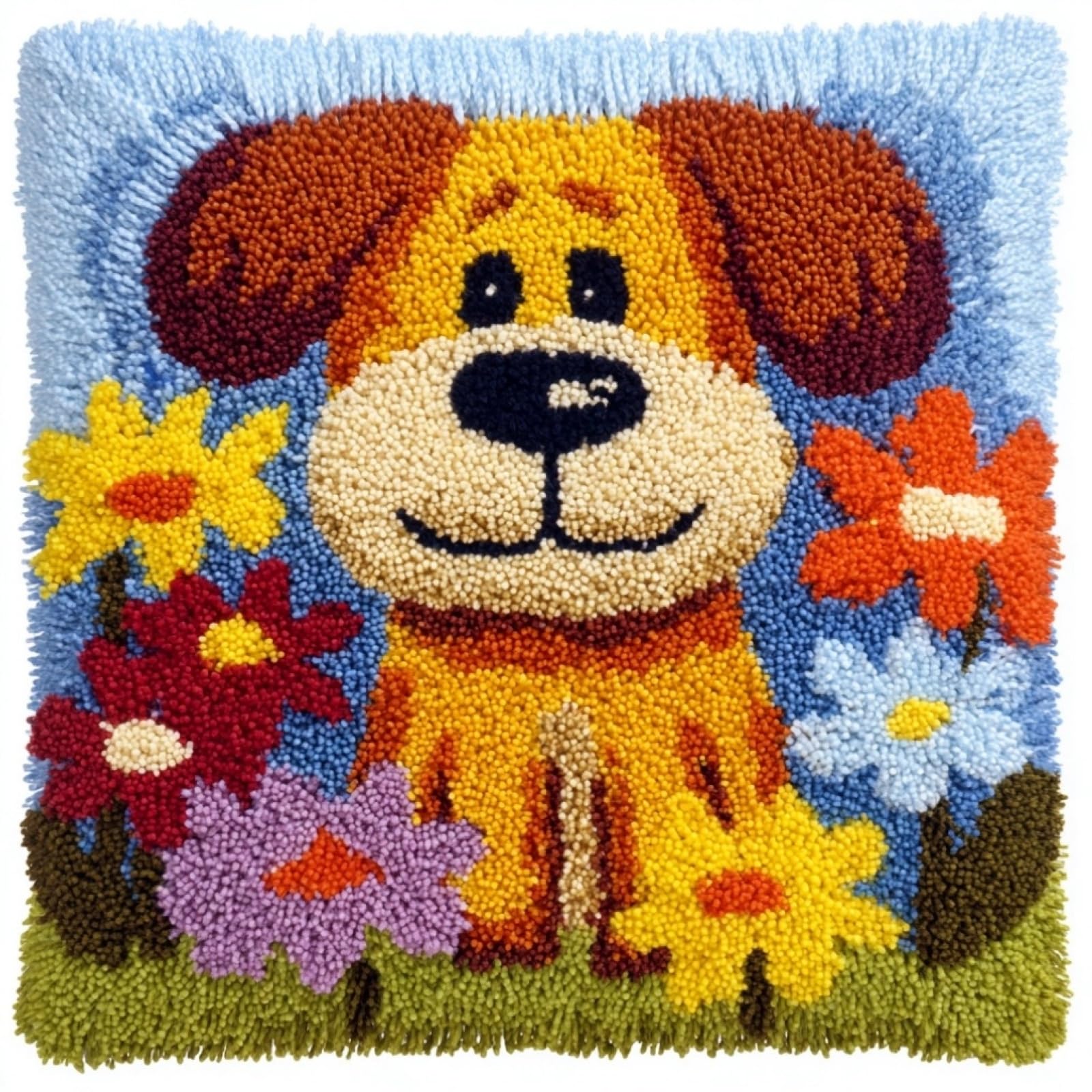 AxiangziK Latch Hook Kit for Adults 43x43cm,Dogs and Flowers