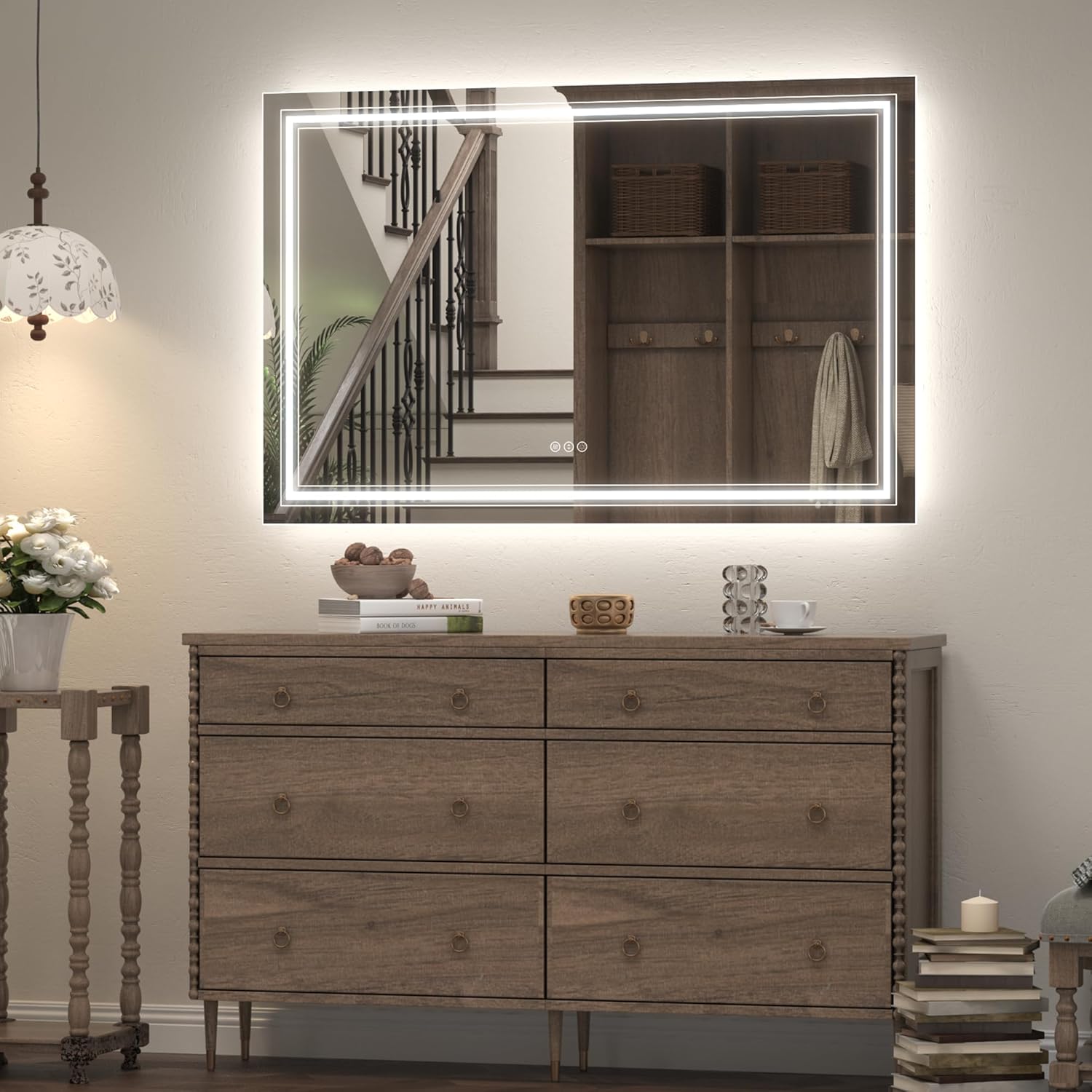 48x36 Led Lighed Bathroom Mirror for Wall, Large Dimmable Vanity Mirror with Lights, Anti-Fog, Shatterproof, Memory， ETL Listed (Backlit and Front Lighted)