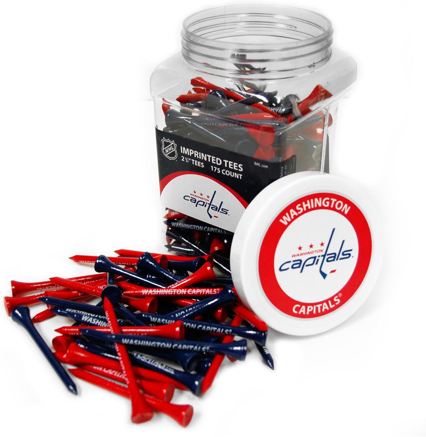 Team Golf NHL Washington Capitals Jar Of 175 Golf Tees 2-3/4" Golf Tees, 175 Pack, Regulation Size, Multi Team Colors