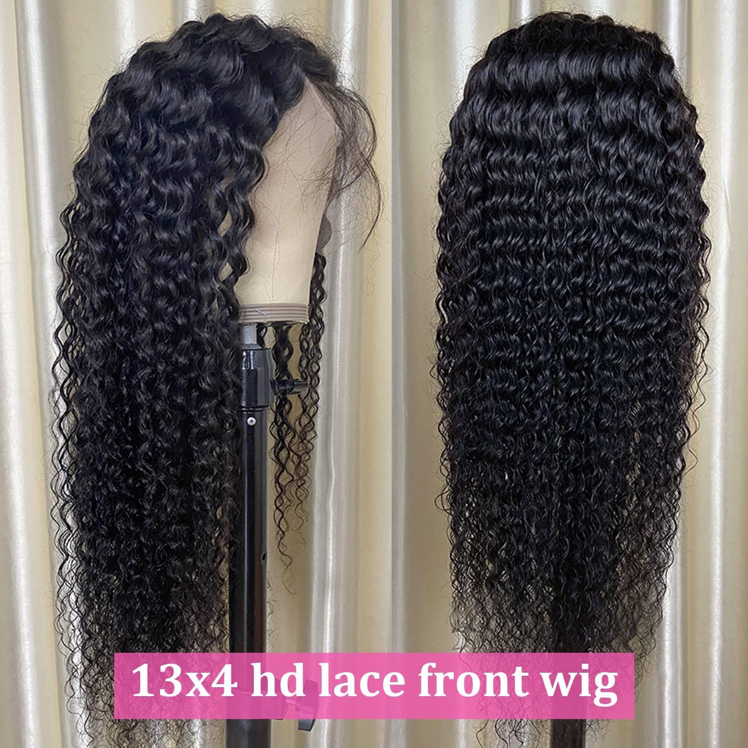 13x4 Curly HD Lace Front Wigs Human Hair Pre-plukced,180 Density HD Long Curly Human Hair Wigs for Black Women 10A Grade Glueless Unprocessed Virgin Deep Curly Hair Lace Frontal Wigs 28Inch