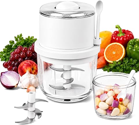 Electric Garlic Chopper 350ML, Portable USB Rechargeable Veggie Chopper | Glass Bowl Mini Food Processor, Wireless Garlic Grinder Masher Onion Chopper for Ginger, Chili, Fruit, Meat, etc