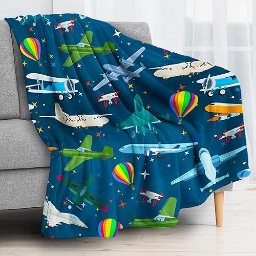 Miniatura 2 de Manta de aviones de dibujos animados para niños, suave y cómoda, manta de franela ligera y cálida, manta de forro polar de felpa impresa en 3D,