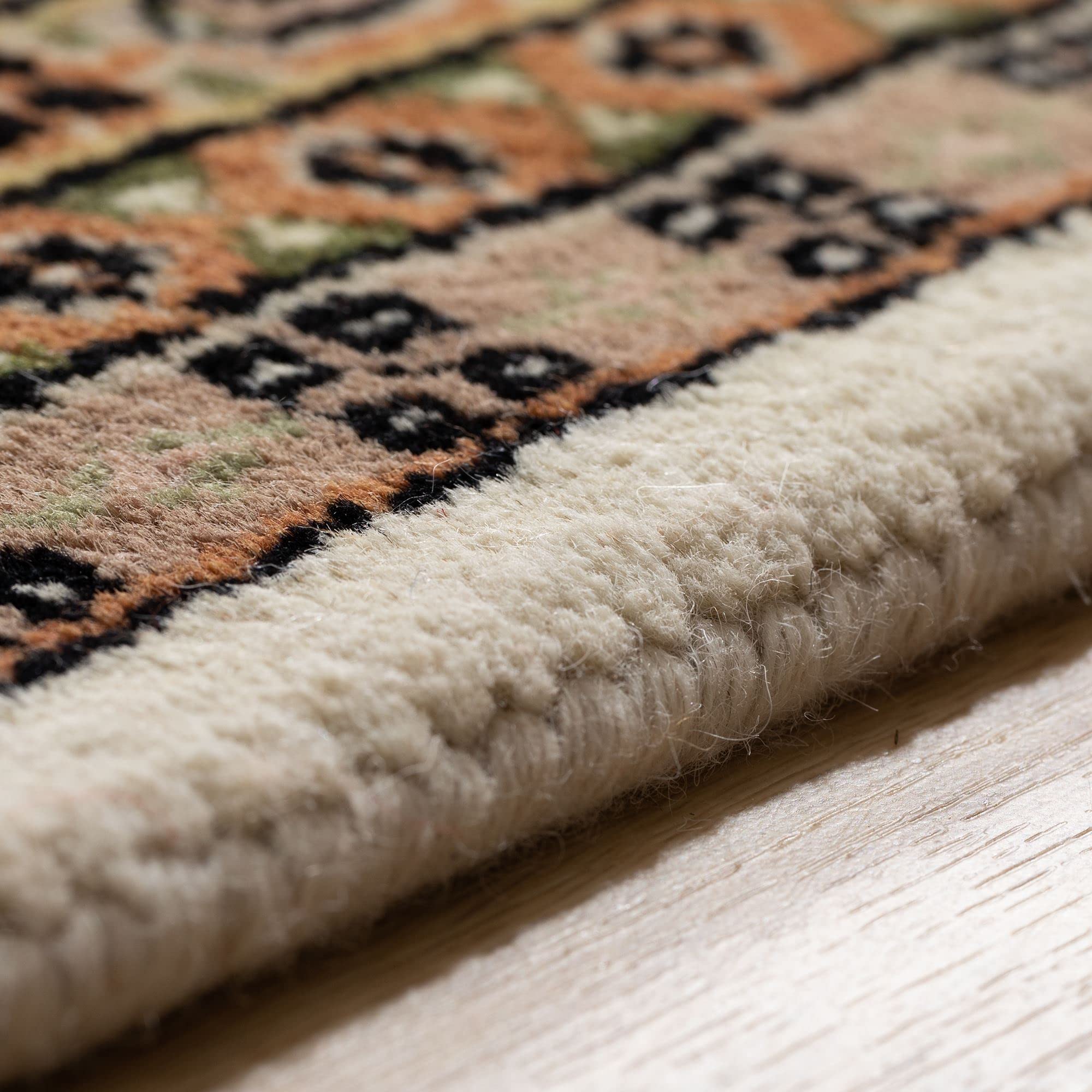 Steffensmeier Orientteppich Mir fein | Beste Schurwolle | Orientalisch | Beige, Handgeknüpft, Größe: 90x160 cm
