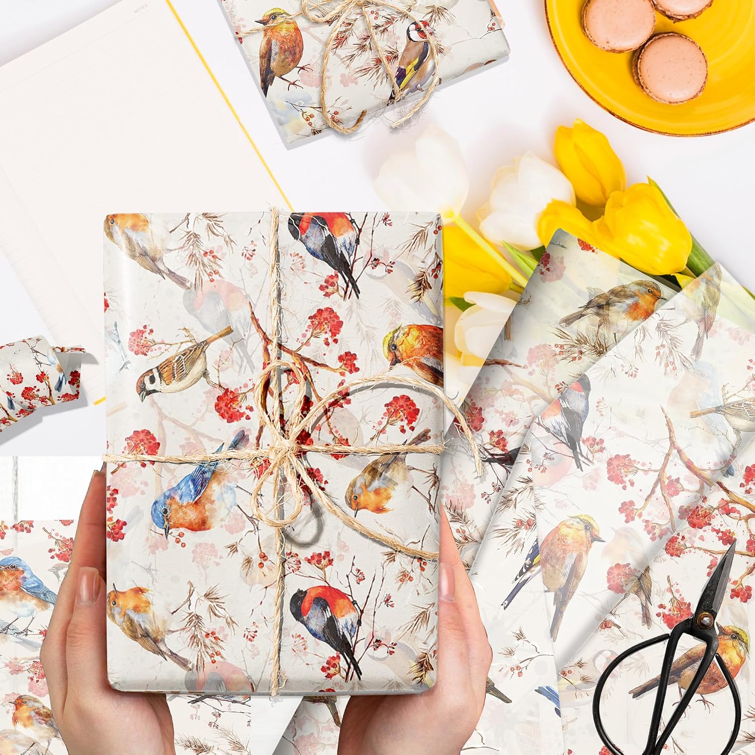 50 Sheets Floral Tissue Paper Watercolor Floral and Bird Gift Wrapping Paper, 14 x 20 Watercolor Bird Florals Inch Bulk for Gift Packaging, Party Favors, Baby Shower, Holiday DIY Crafts, Boxes