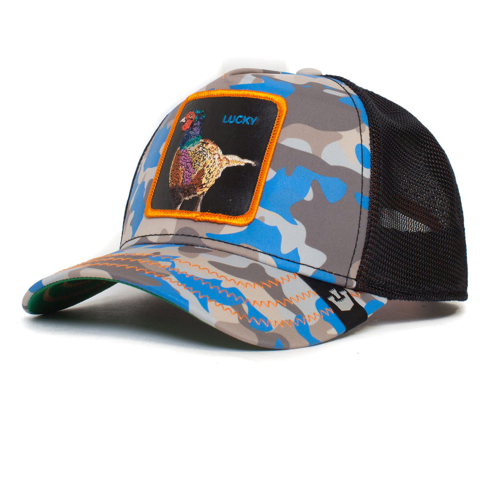 Goorin Bros.The Farm Kablamo Camo Collection Unisex Adjustable Trucker Cap, Blue (Luck Stays Down), One Size