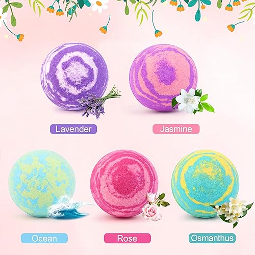 Miniatura 2 de Regalo de bombas de baño, juego de regalo de bomba para mujeres, bombas de baño de burbujas grandes de 5 colores con 2 velas perfumadas, 3 crema de
