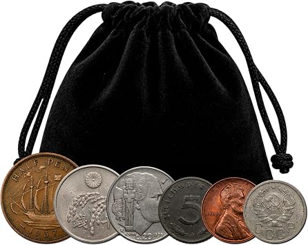 WW2 World Currency - 6 Coins Used During The World War 2 by Allies & Axis 1939-1945. Special WW2 Memorabilia for Collector. Presented in a Velvet Bag. Certificate of Authenticity Included.
