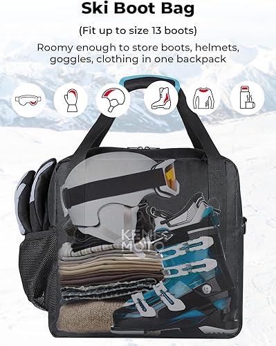Miniatura 18 de KEMIMOTO Bolsa de esquí y bolsa para botas, bolsa de snowboard acolchada para viajes aéreos, bolsas de esquí de nieve para esquís de hasta 74.8 in