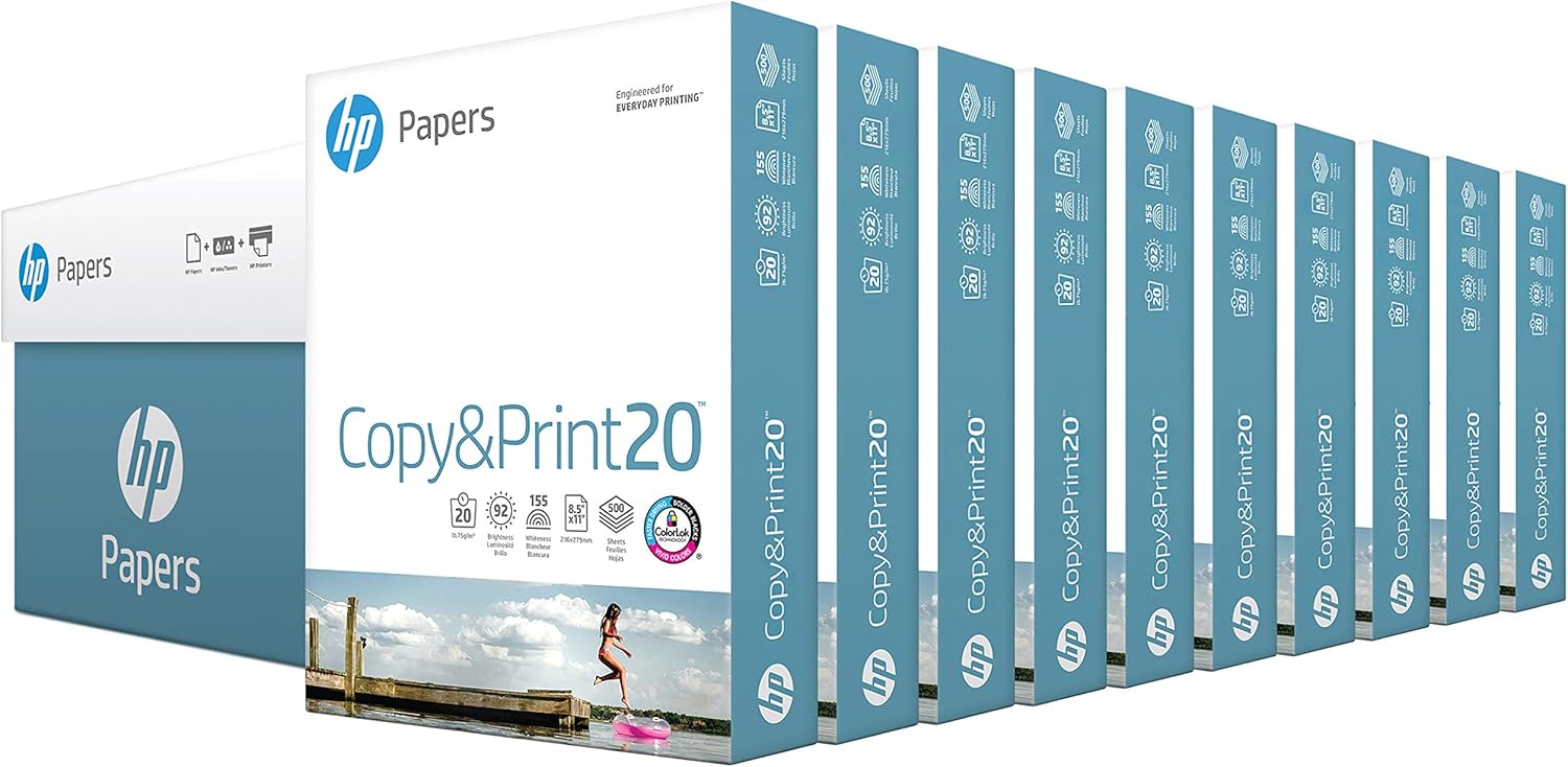 hp Printer Paper | 8.5 x 11 Paper | Copy &Print 20 lb | 10 Ream Case - 5,000 Sheets | 92 Bright | Made in USA - FSC Certified | 200060C : Everything Else