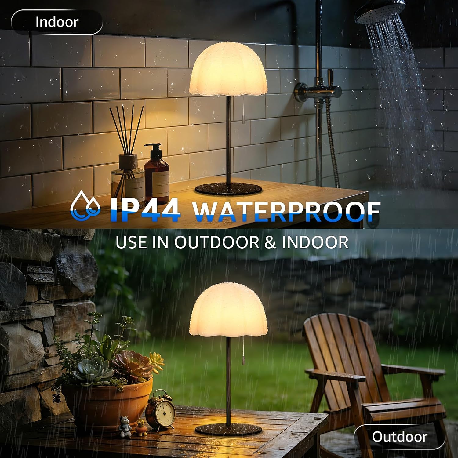 FUYO Shower Lamp Waterproof with Warm White & RGB, 4000mAh Cordless Lamp Rechargeable Battery Operated Light LED, Outdoor Lamp Portable for Indoor Outdoor Bathroom Home Patio (Black)