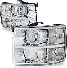Auto Dynasty Halogen Headlights Assembly Compatible with Chevy Silverado 1500 2500HD 3500 GMT900 2007 2008 2009 2010 2011 2012 2013 2014, Driver and Passenger Side, Chrome Housing