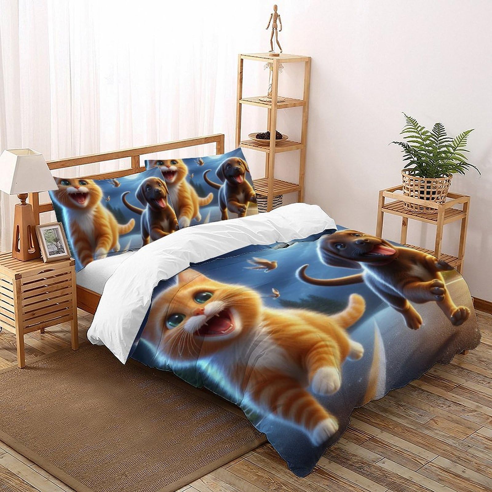 Housse de couette fermeture éclair animaux lit double enfant