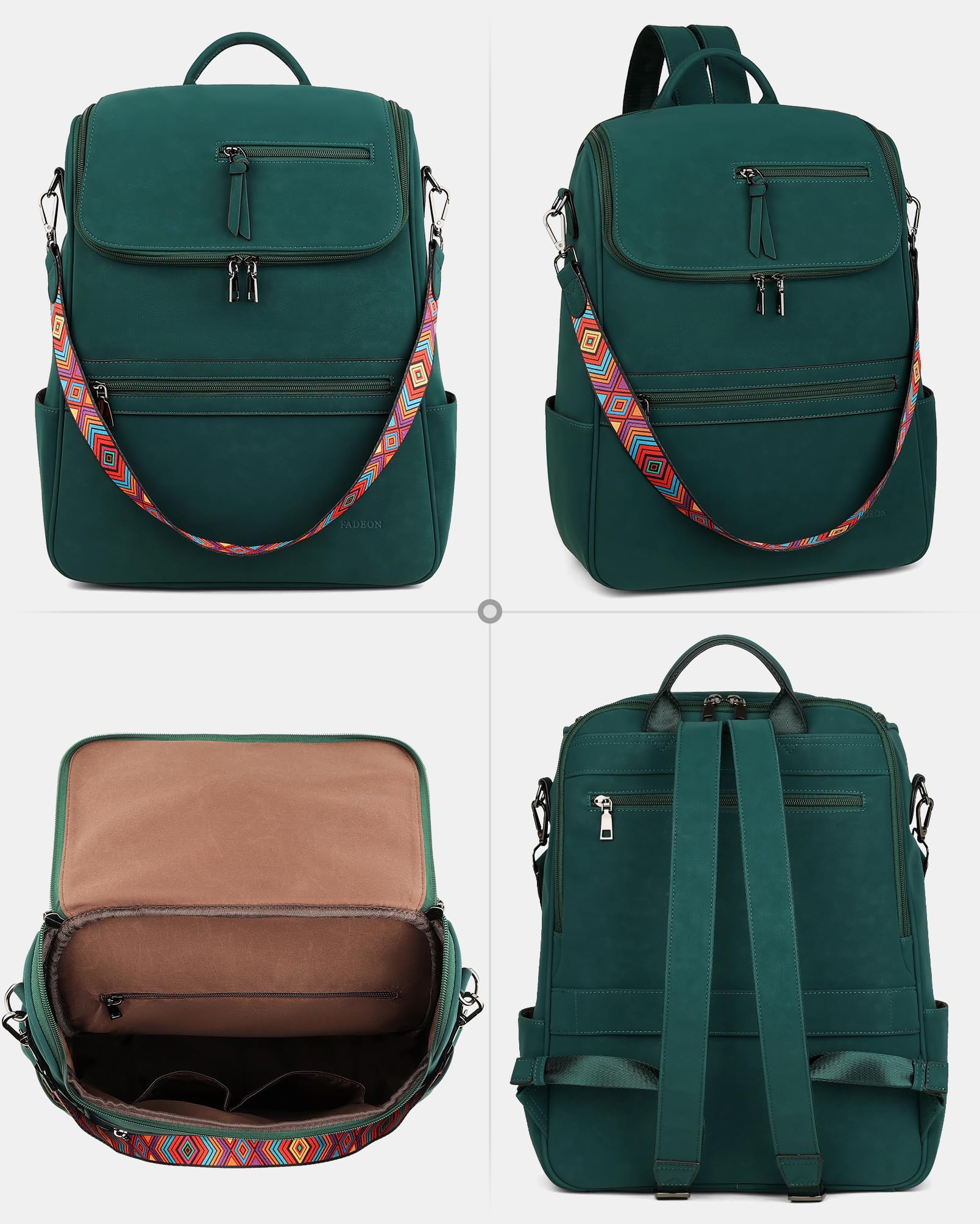 FADEON Zaino per computer portatile da donna, in pelle, con scomparto per laptop, borsa a tracolla in PU di design