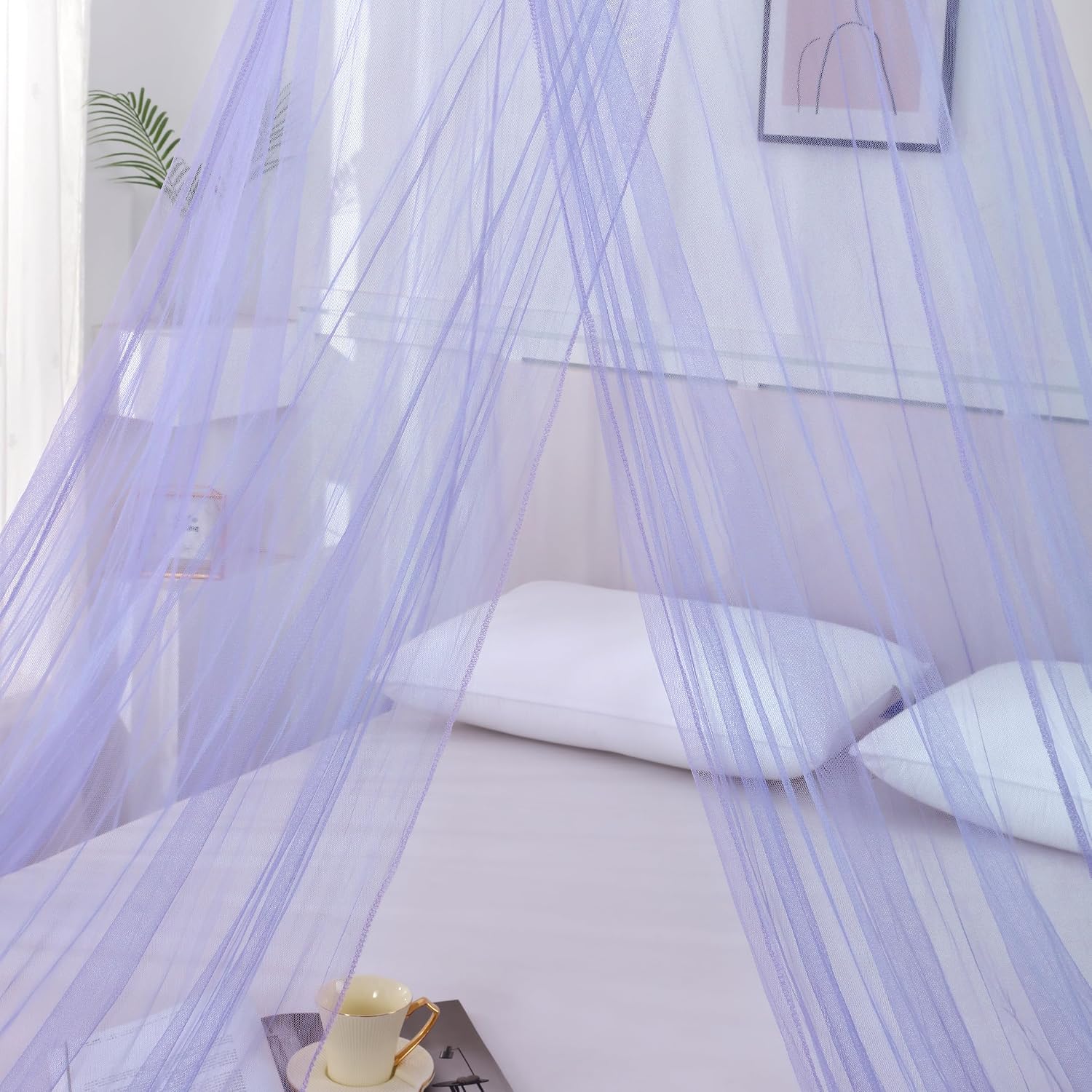 OctoRose Round Hoop Purple Bed Canopy Mosquito Netting | Fits Bed| Hanging Princess Canopy Crown Bed Curtain Drapes (Hoop- Purple)