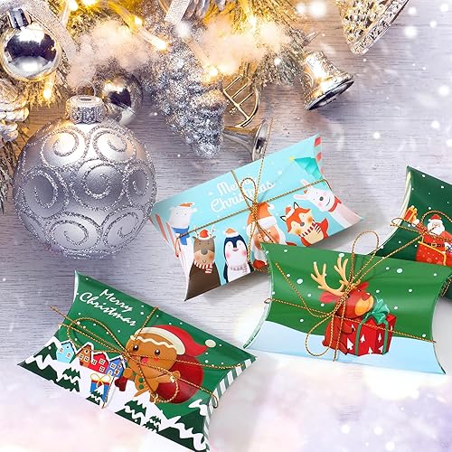 Miniatura 5 de Cholemy 300 cajas de almohada de Navidad, 12 patrones, tarjeteros de regalo de Navidad, cajas de regalo pequeñas a granel para joyas de caramelos,