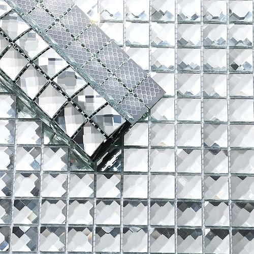 Miniatura 4 de Geetery 20 hojas de azulejos de mosaico de vidrio de espejo de 11.8 x 11.8 pulgadas, mosaico de diamante de cristal para cocina, salpicadero de