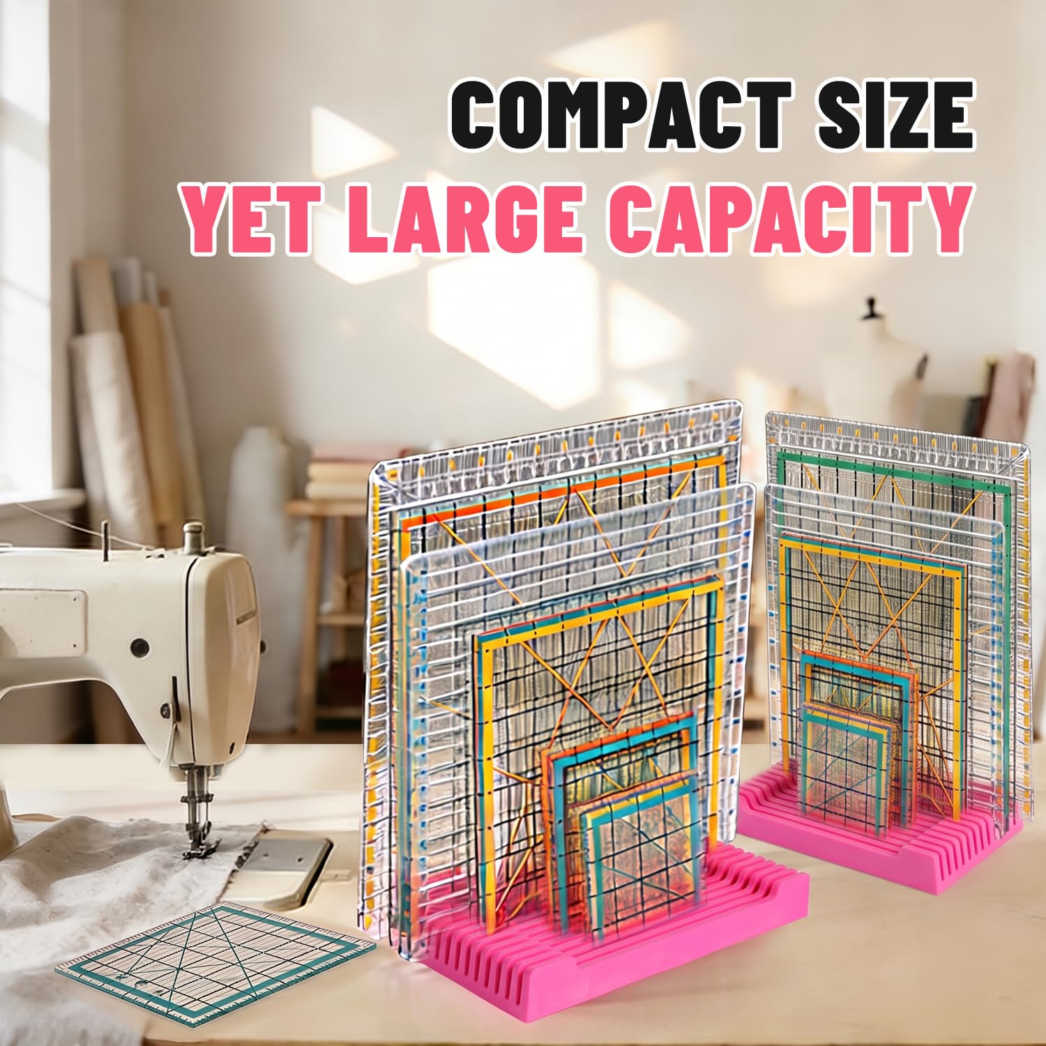 Storage Rack for Quilting Rulers 6“* 10“-12 Slot Ruler Holder Organizer and Storage for Storing Sewing rulers (2 Pack-Pink)