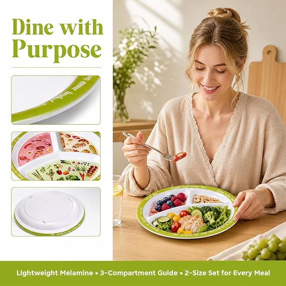 2 Pcs Portion Control Plates for Weight Loss